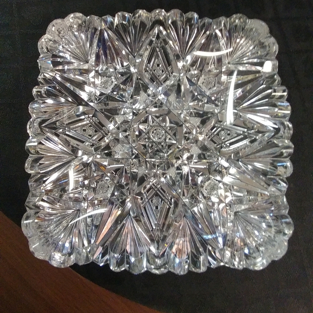 Crystal, Czech Bohemian Cut Crystal Square Bowl